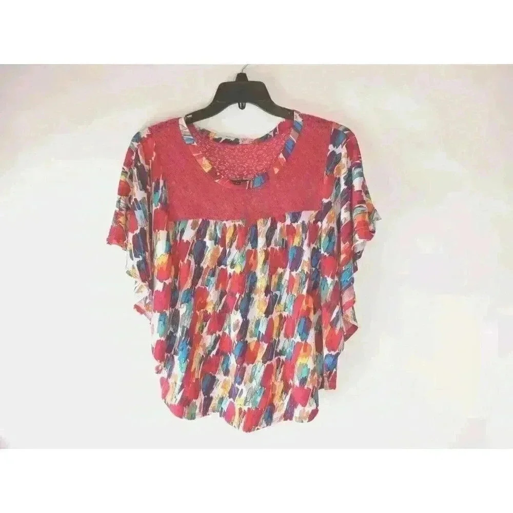Notations Women's Rainbow Blouse Top Size L Flowy BATWING Shirt Layered